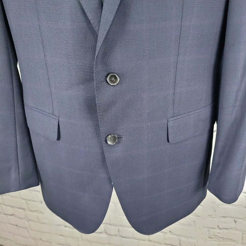 Hugo Boss x Nordstrom Blue 100% Wool Super 120 Drago Check Blazer Sport Coat 42L